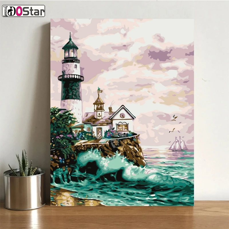 Linghthouse, Приморский, волнистый, DIY картина маслом по номерам, Картина на холсте для гостиной настенное искусство домашний декор