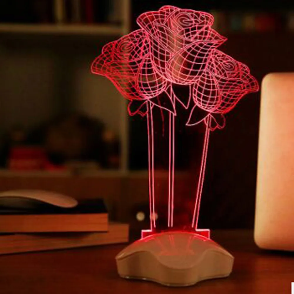 Red Rose Flower Night Light 3D Visual LED Creative Lava Table Lamp Novelty Lighting luz de noche bathroom light | Освещение