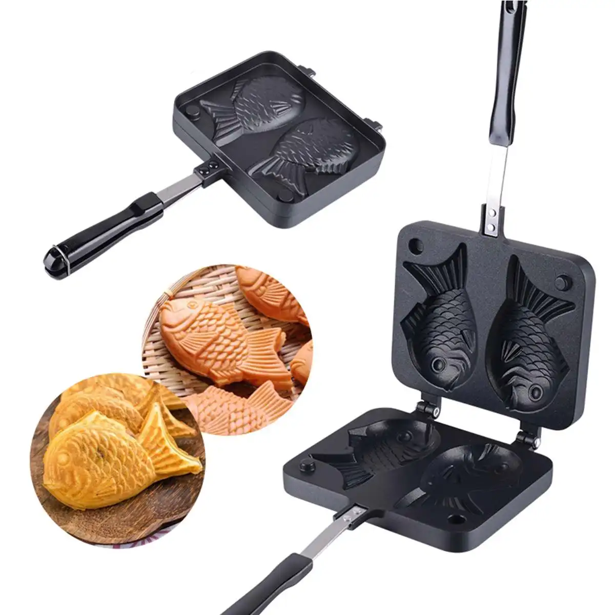 

2 Molds Taiyaki Fish Shaped Waffle Pan Maker Non-stick Buscuit Cake Bake Bakeware Home Kitchen DIY Dessert Cooking Pan Plate