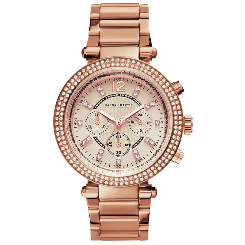 

Quality Saat New Watch Women Rose Gold Women Watches Diamond Three Eye Digital Ladies Steel Watch Bracelet Clock Reloj Mujer #A