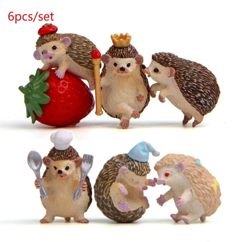 

6Pcs/Set Cute Hedgehog Action Figure Collectible Animal Figurines Micro Landscape Ornaments Garden Landscaping Decorations