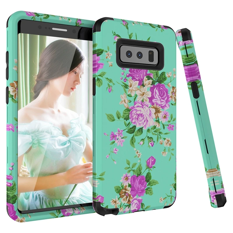 

Luxury 3 in 1 hard Cover Case For SamsungNote8 PC Silicone Bumper Shockproof Case Flowers Patterned For Samsung Note8