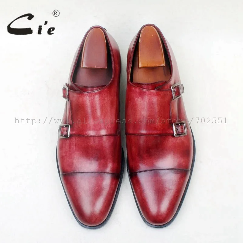 CIE круглым носком на заказ ручной работы Cap Toe ручная роспись Double Monk Straps100 % из натуральной телячьей кожи мужская обувь красно-коричневый MS149