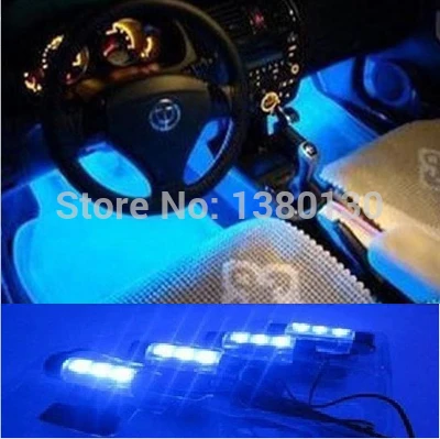 Новинка! 4x 3LED синий автомобильный подзарядка аксессуары для интерьера ножной