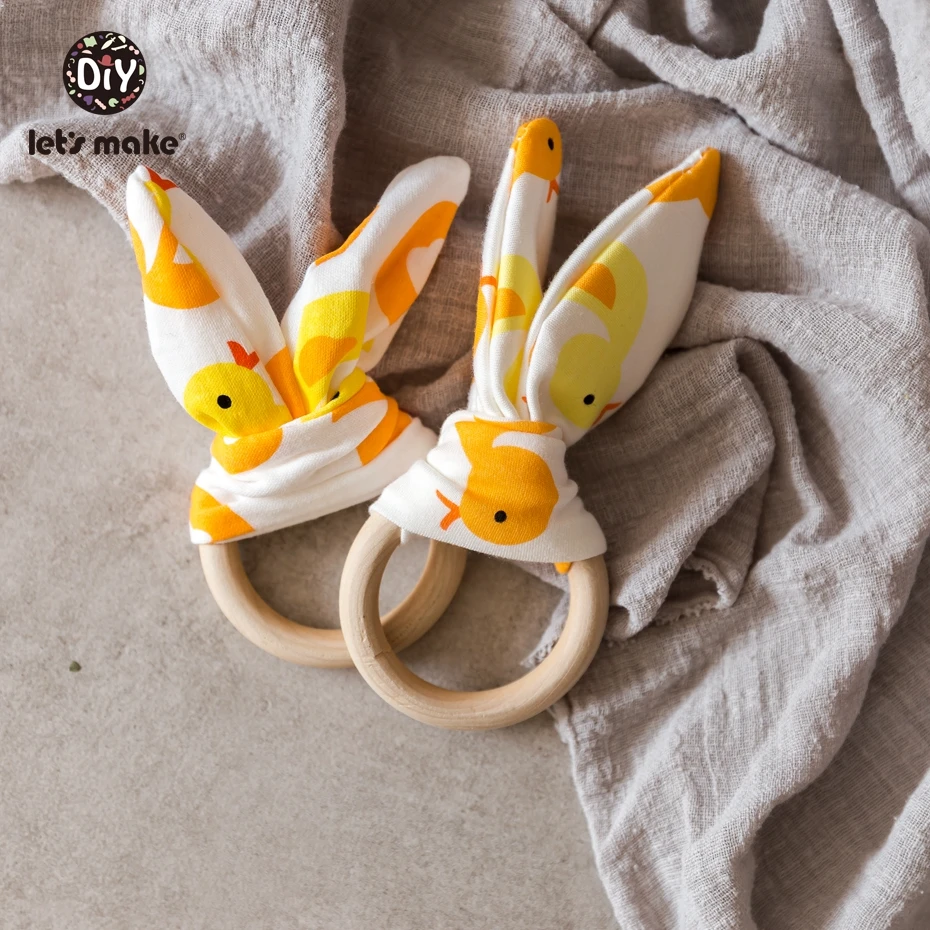 

Let's Make Baby Fashion Teething Bunny Ear 1pc DIY Silicone Teether Pringting Wooden Ring Silicone Pendant Soother Baby Teether