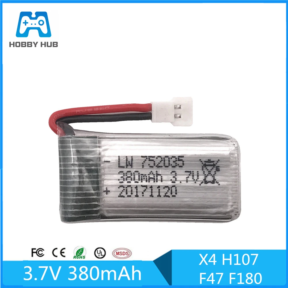 Запасная батарея Limskey 3 7 в 380 мАч 25C Lipo для Hubsan X4 H107 H107L H107D JD385 JD388 Многовинтовые