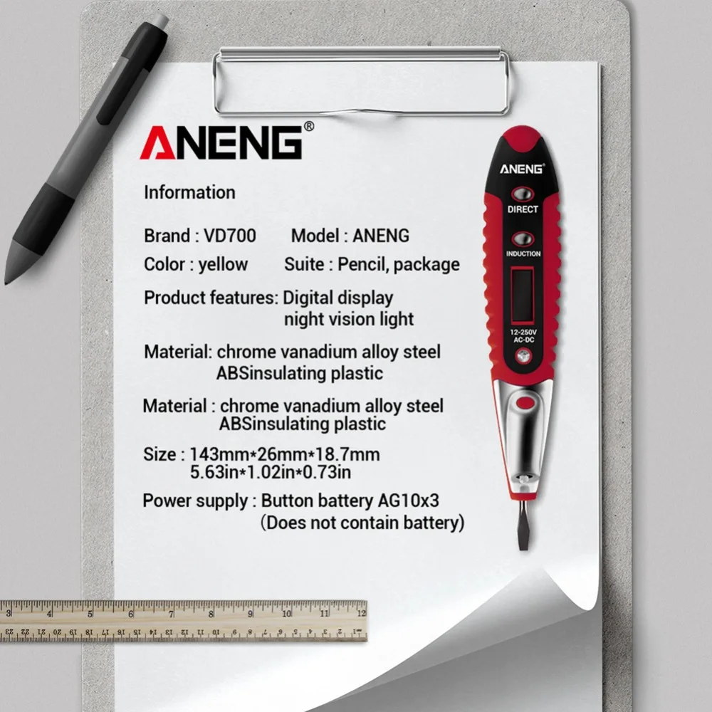 Цифровой тестовый карандаш многофункциональный AC DC 12-250V тест er Электрический ЖК-дисплей детектор напряжения тестовая ручка для электрика#298258