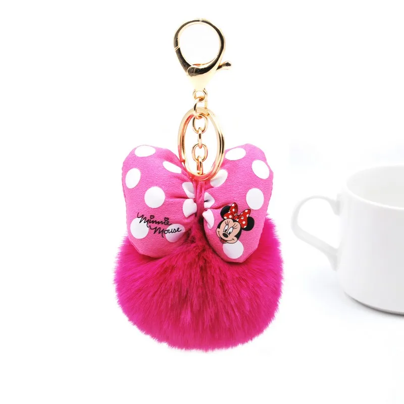 

2019 Fluffy Rabbit Fur Ball Mickey Keychain For Women Pompom Bunny Fur Bowknot Key Ring Bag Car Key Holder Jewelry Wedding Gift