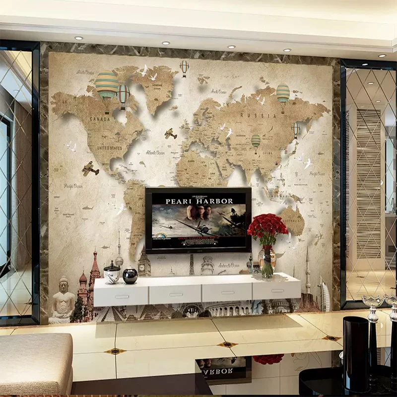 Any Size Photo Wallpaper Cartoon Square Map 3D Mural Wall Cloth Living Room TV Bedroom Background Wall Decoration Tapety