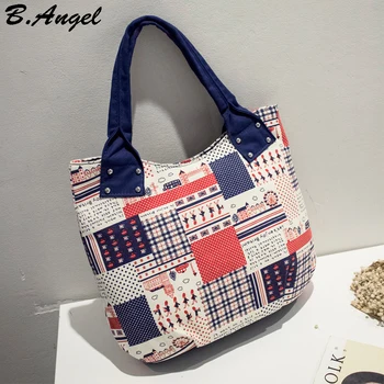 

High quality canvas big tote patchwork women bag casual handbag fashion diaper bags shoulder bag