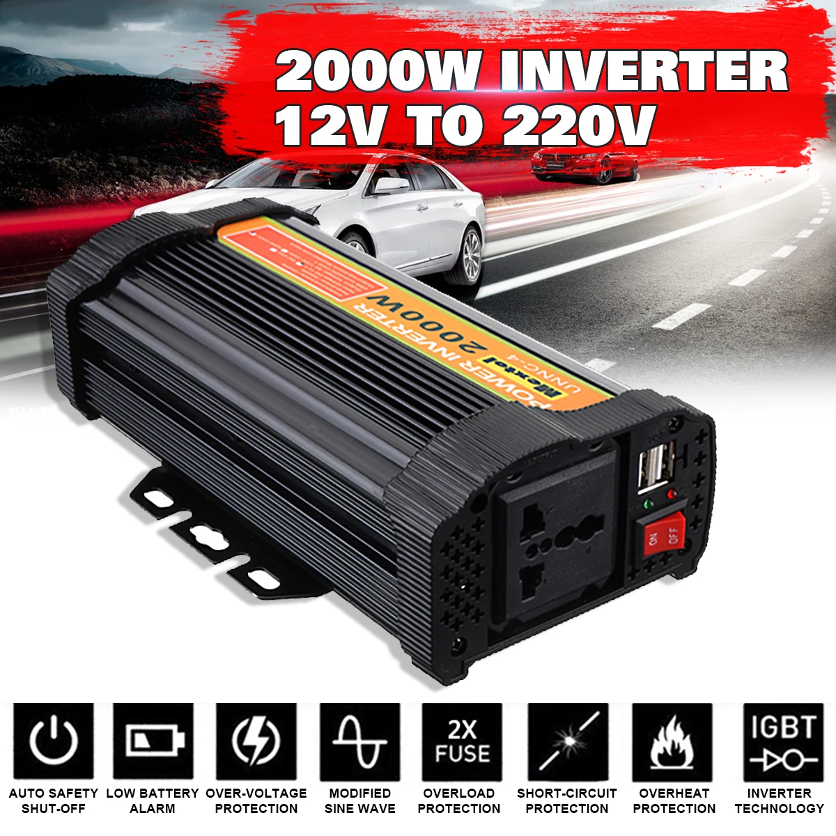 

Power Inverter Max 4000 Watts 2000W DC 12 V to AC 220 V Volt Car Adapter Charge Converter Modified Sine Wave USB Transformer
