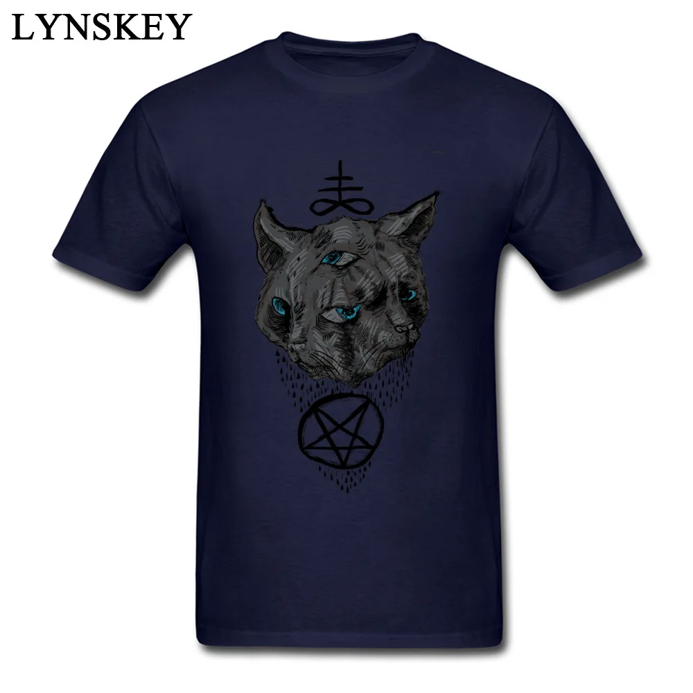 Men's Tops T Shirt Funky Funny T Shirts 100% Cotton O Neck Short Sleeve Crazy Janus Satan Cats Clothing Shirt Top Quality Janus Satan Cats navy