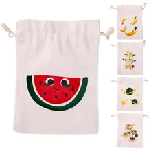 Сумка на шнурке Женская свежий мультфильм Лен с принтом походный рюкзак на шнуровке Пакетная ткань маленькие сумки цветная печать#40