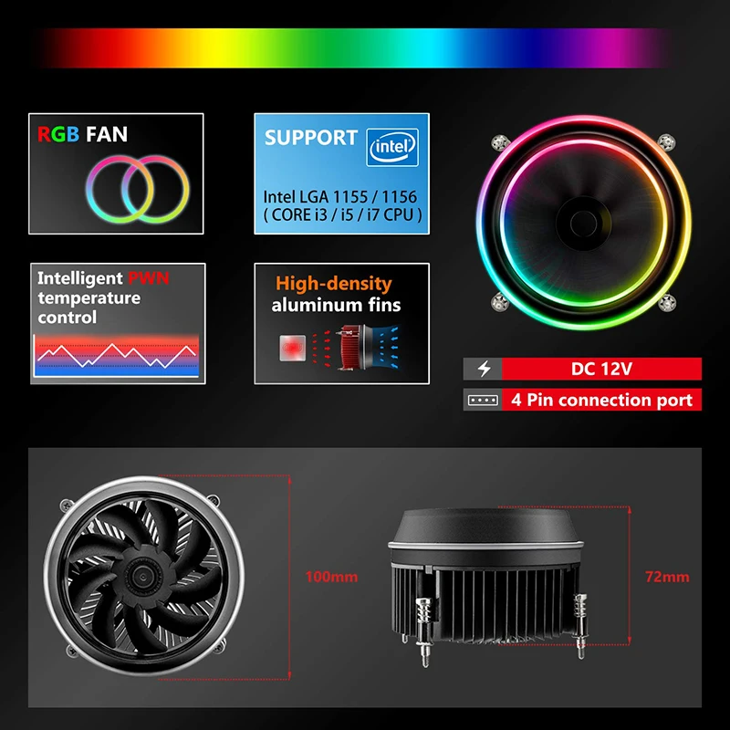 Aigo Shadow cpu Cooler TDP 280W PWM светодиодный AURA SYNC 3 p-5 V 4pin двойное кольцо RGB cpu вентилятор Радиатор охлаждения для Intel Core i7 LGA 115x