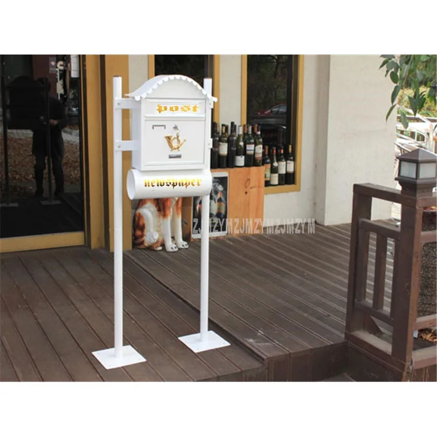 

White European Security Stand Mailbox Postbox Metal Outdoor Letterbox Garden Park Secure Newspaper Mail box Letter Box 2016M