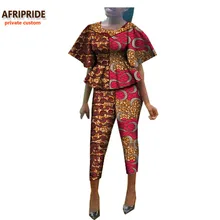2017 african style two piece suit for women AFRIPRIDE private custom short sleeve top + mid-calf length pant plus size A722617