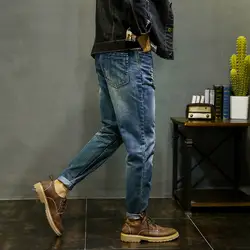 Feitong Мужские джинсы из хлопка Весна 2019 для мужчин одежда вышитые однотонная одежда брюки на молнии повседневные штаны рваные, Стретч джинсы