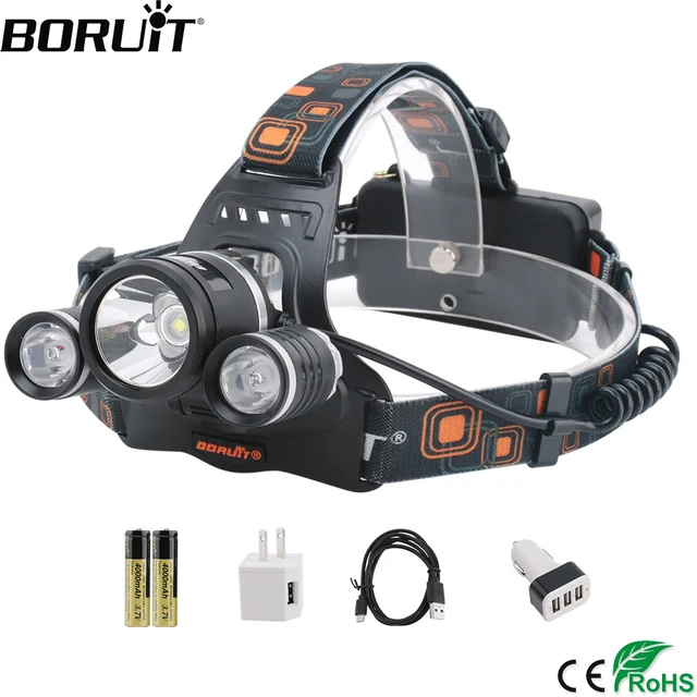 $US $10.72 BORUiT RJ-3001 8000lumens XM-L2 R5 LED Headlamp 4-Mode Rechargeable Headlight Fishing Flashlight by