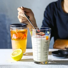 Инструменты, многофункциональные мерные стаканы, стакан и ложка, соломенная щетка, подарочный набор, бар, 450 мл, молоко, вода, чай, кофе, для влюбленных, стекло для завтрака