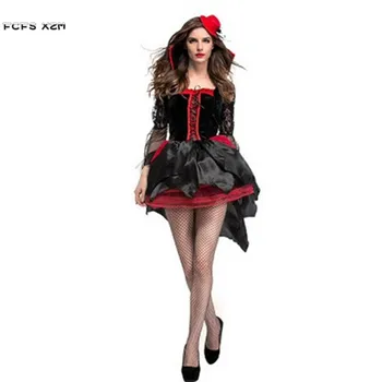 

Black Woman Vampire Costume Halloween Witch Cosplay Female Demon Queen Role play Purim Carnival Christmas Masquerade party dress