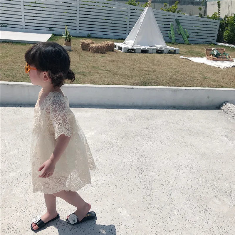 

2019 New Summer Short Sleeved Cute Baby Girl Dress Children's Lace Two-piece Set Hollow Out Lace Kids Dresses for Girl Holiday