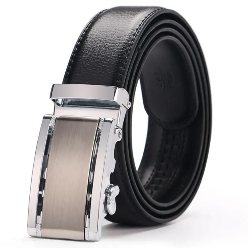 Fashion Designer Belts for Men Genuine Leather Sliding Buckle Ratchet