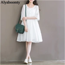 Новое японское летнее женское платье феи Mori Girl, белое платье в горошек, 2 предмета, свободное платье, элегантное милое платье Kawaii из хлопка и льна, шикарное платье