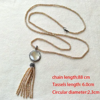 

5 Strands Shell bead with paved rhinestone Necklace, Tassel bead,Jewelry Crystal Glass Beaded Handmade Charm Necklace ,NK11
