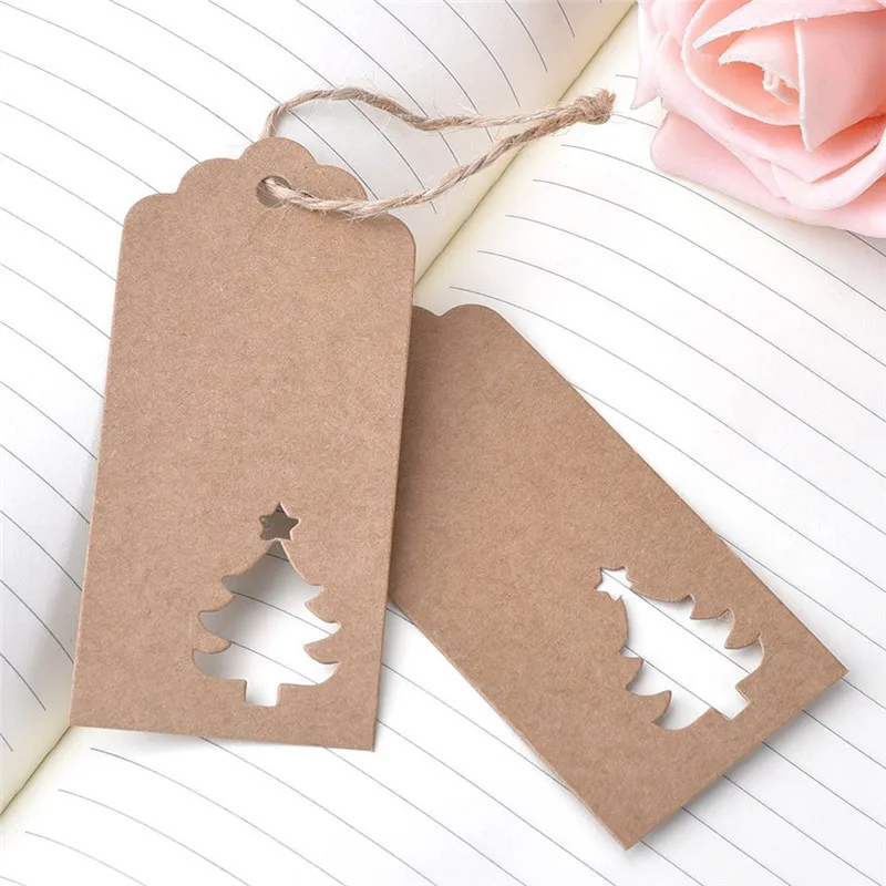

100pcs Kraft Paper Tags Handmade Gift Labels Christmas Tree Gift Cake Blank Strung Hang Tag Christmas Supplies Accessories