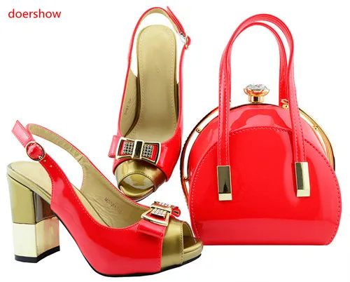 

doershow African coral Shoes and Matching Bags Italian Nigerian Shoes and Matching Bags Set Decorated with Rhinestones JZS1-12