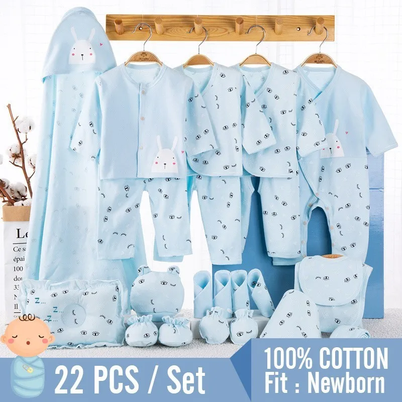 

22 PCS Newborn Baby Clothes Soft Cotton Toddler Boy Girl Clothes Set Rabbit Cartoon Infant Clothing Newborn Gift Set 3 Colors