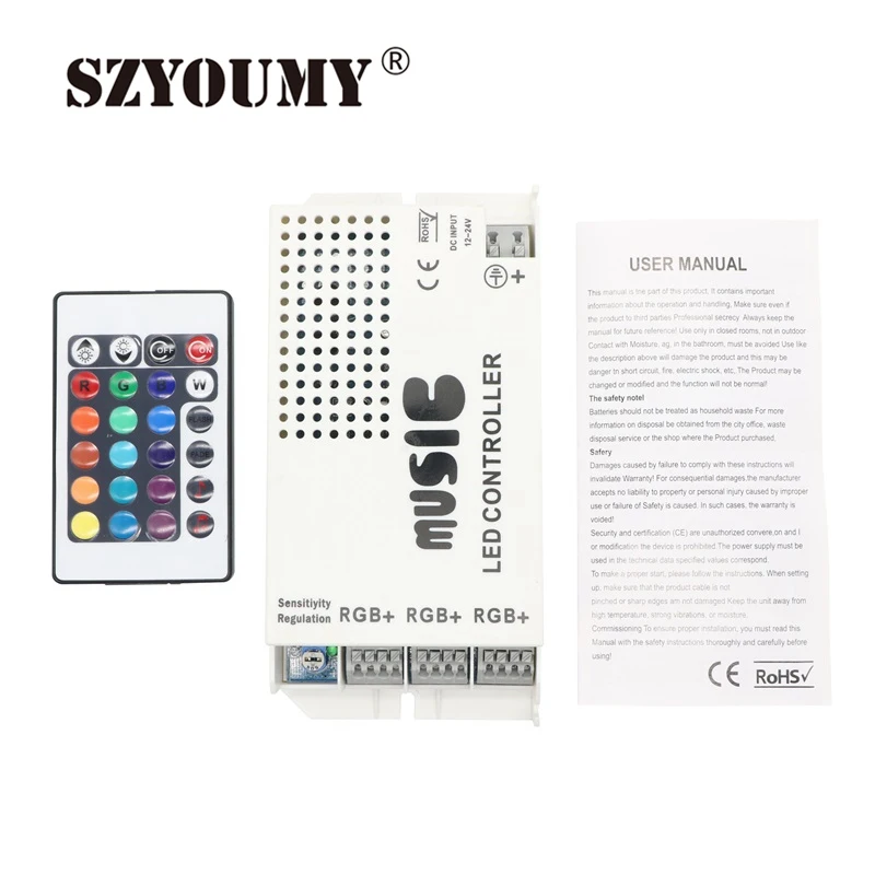 

SZYOUMY Music LED Controller 24 Keys DC12-24V 6A Sound Music 3 Channel IR Remote Controller Dimmer For RGB LED Light Strip