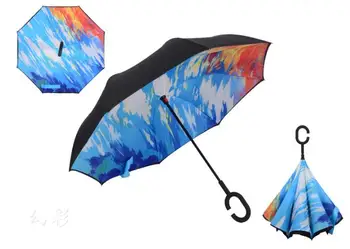 

2017 New C Handle Inverted Umbrellas 46 colors Non Automatic Protection Sunny Umbrella Paraguas Rain Reverse Umbrella SN1092