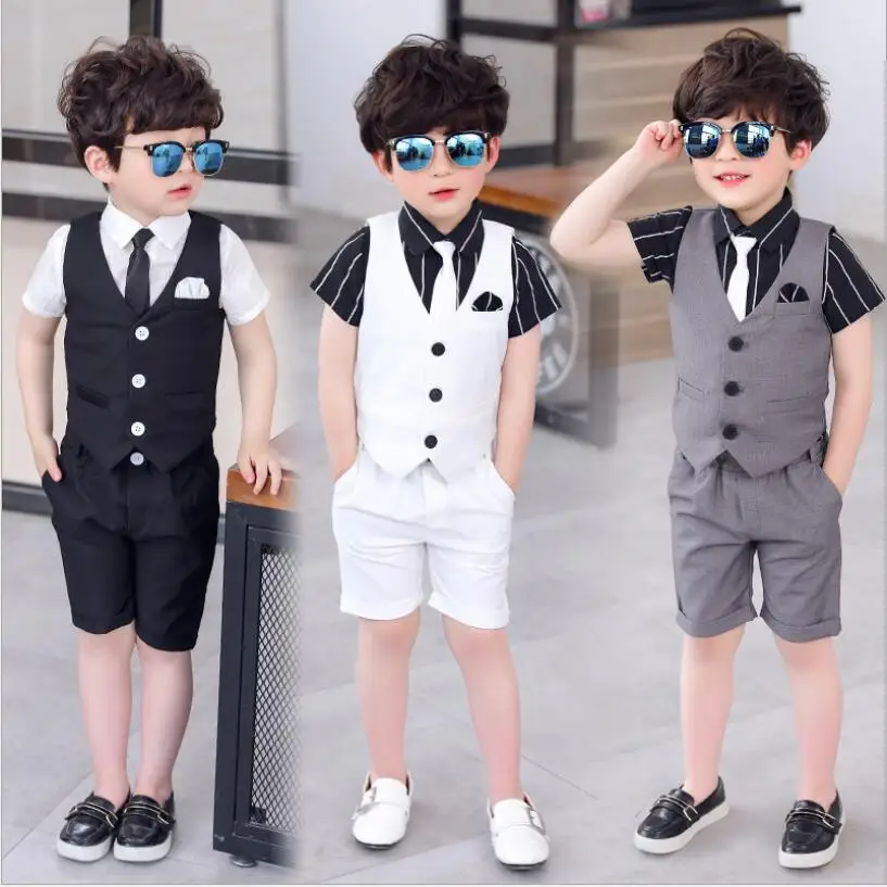 Summer Boy Wedding Suits Vest Shorts Dress Children School Sets Formal ...