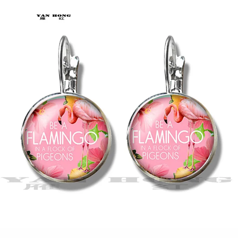 

YANHONGFashionable Flamingo Animal 10 16MM Earrings Circular Photo Glass Pendant Demonstration Flat Back Making Discovery ZB0570