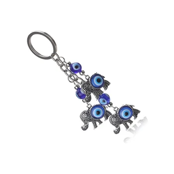 

New fashion blue evil eye elephant keychain trendy metal lucky amulet evil eye keychain pendant for woman man pendant