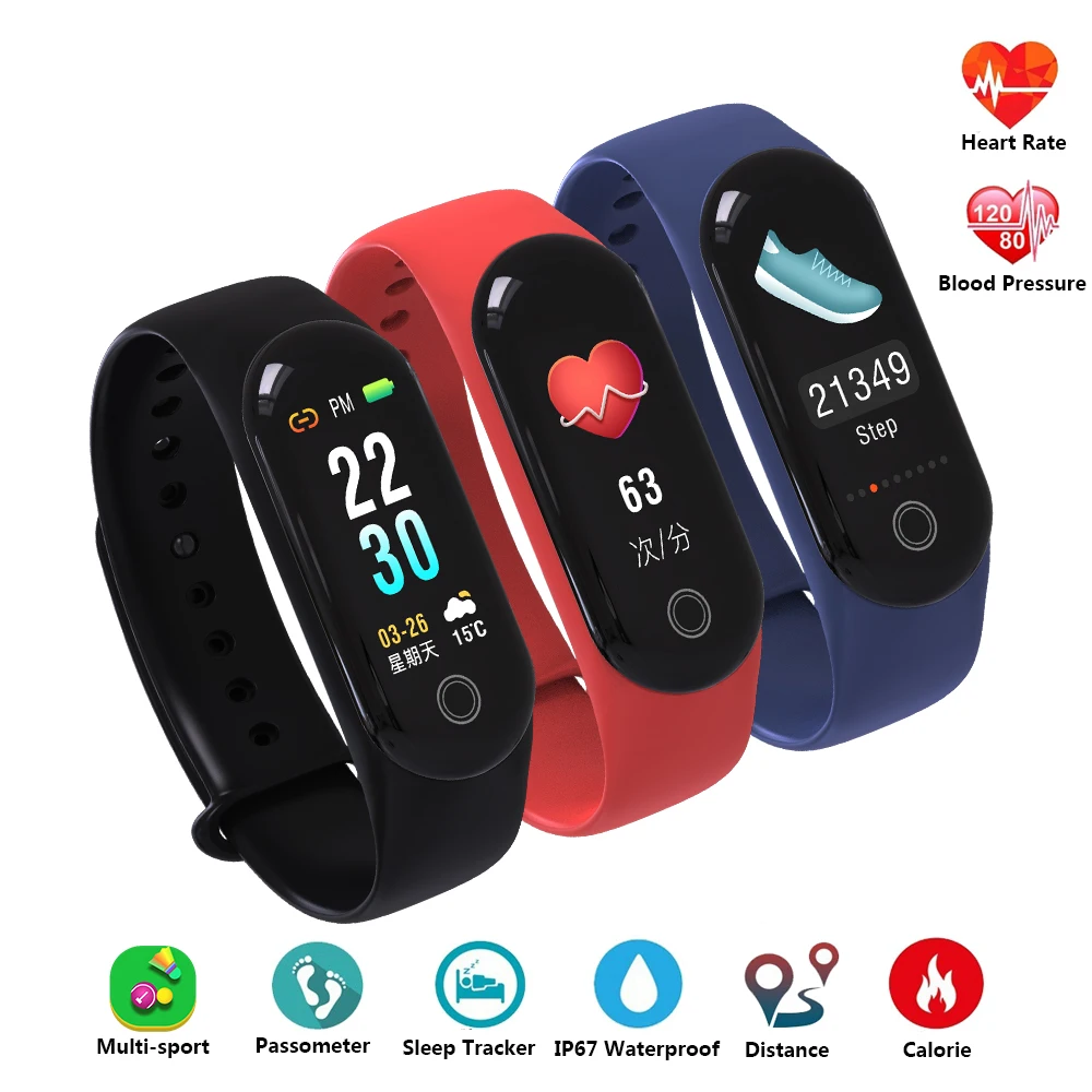 Смарт Браслет фитнес браслет цветной экран пульсометр тонометр PK Mi Band 3