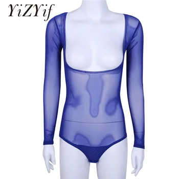 

YiZYiF Womens Mesh Belly Dance Bodysuit See Through Sheer Bust Opened Body Stocking High Cut Thong Leotard Unitard Bodysuits