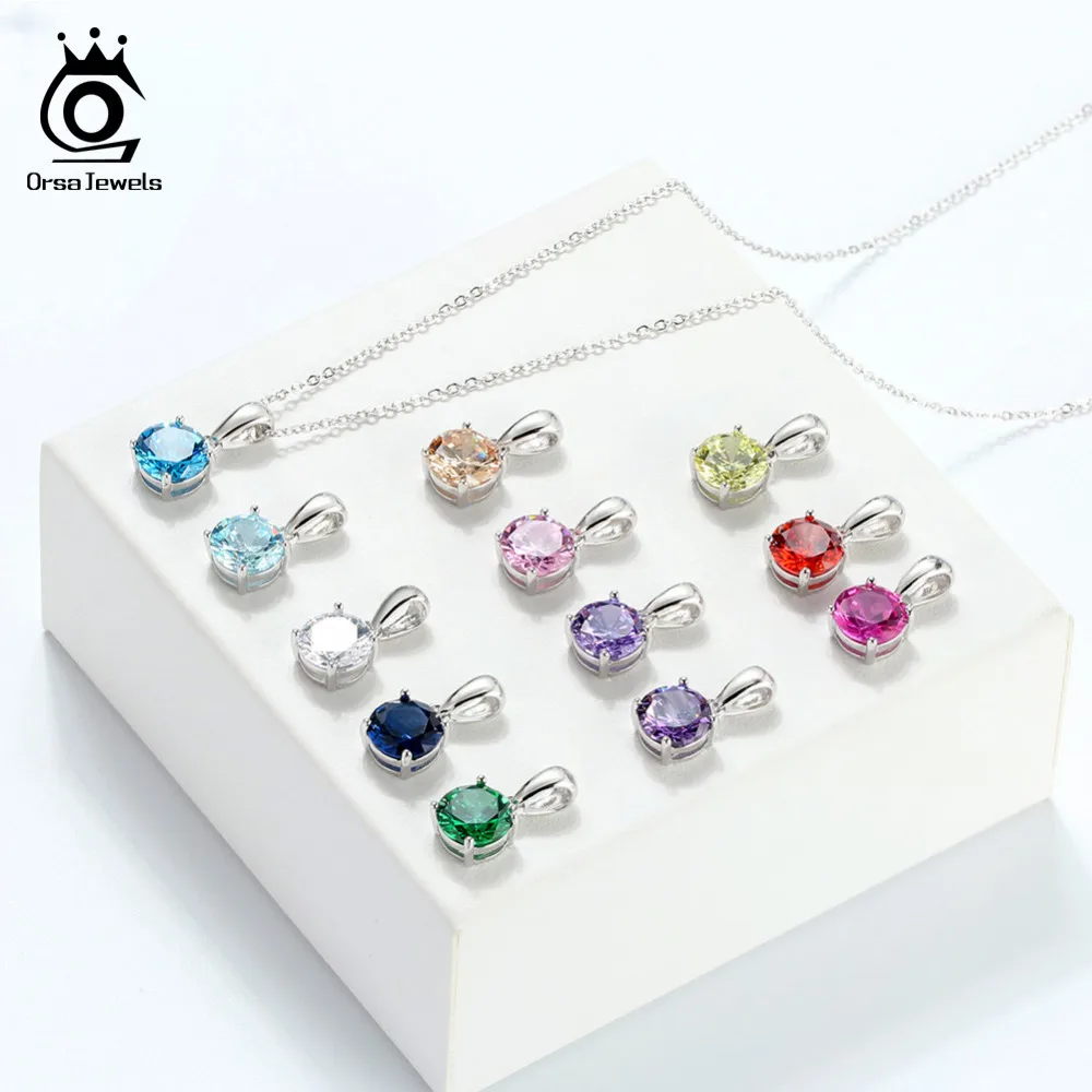 ORSA JEWELS 925 Sterling Silver Women Necklaces 12 Color Month Lucky Birthstone AAA CZ Zircon Pendant Necklace for Girls SN118 - Image 2