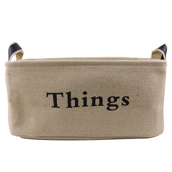 

Jute Storage Bin Collapsible Convenient Storage Basket Pu Leather Handles Clothes Organizer for Bedroom Closet Toys Laundry