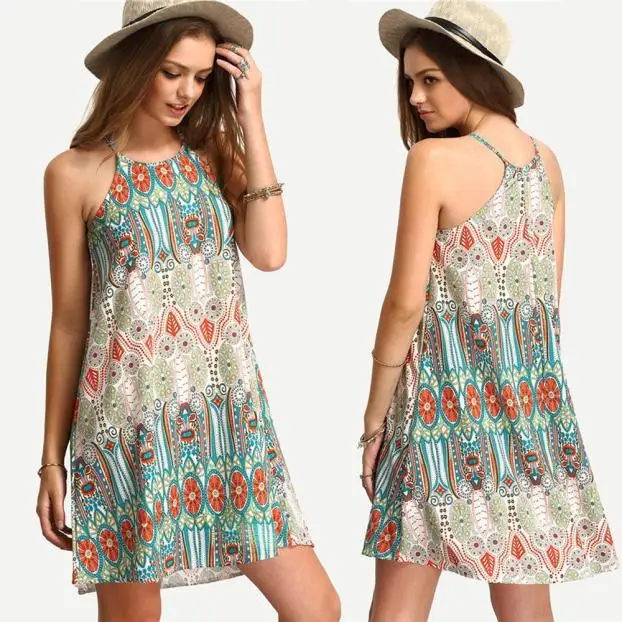 

2019 Womens Summer Dresses Print Color Block Sleeveless Dress A-Line Sundress Dress Vestido Ropa Mujer