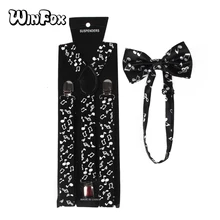 Winfox новые модные черные белые музыкальные подтяжки с нотами и галстуком-бабочкой для женщин и мужчин
