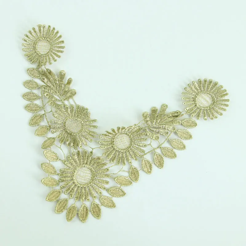 

1Pc Golden Neckline Collar Lace Trim Fabric For Costume Sewing Applique Crafts Venise High Quality