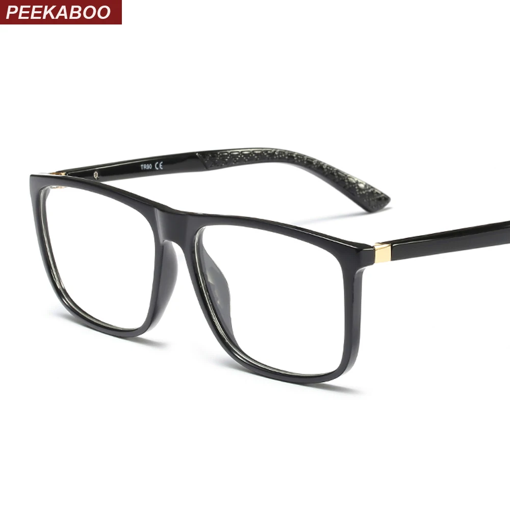 

Peekaboo male tr90 glasses frame square matte black leopard high quality optical eye glasses for men clear lens