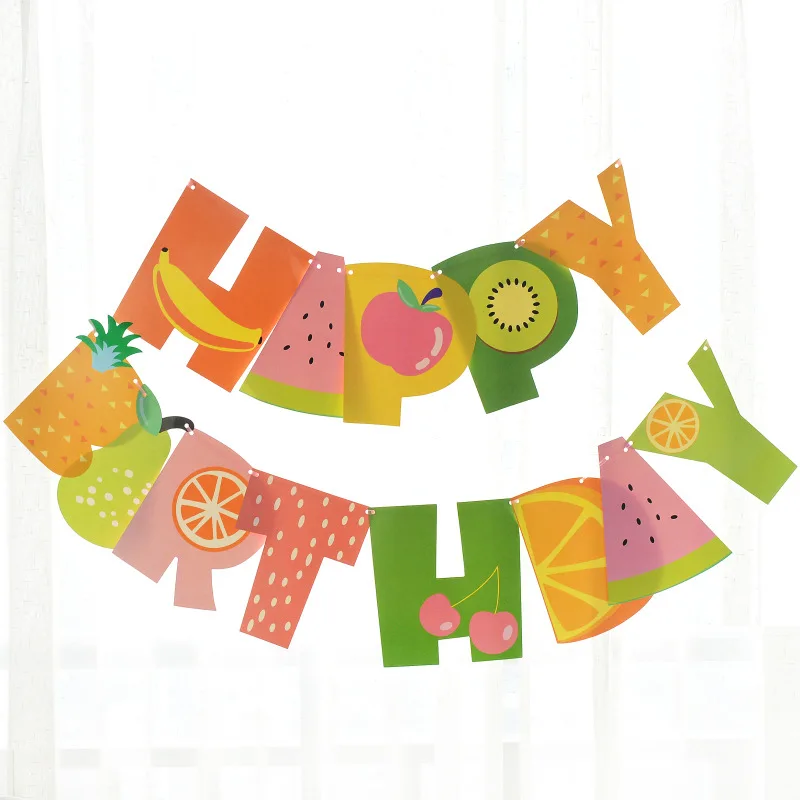 С Днем Рождения Бумаги Баннер Tutti Frutti гирлянда флаг овсянка фрукты Тематические дети день рождения украшения принадлежности
