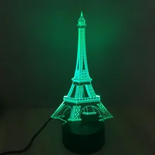 Красочный Эйфелева башня 3D лампа креативный проекционный 3d-светильник светодиодный светильник ночник сенсорный переключатель градиент