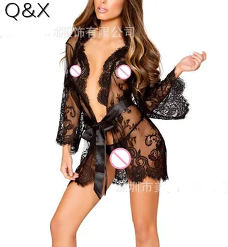 

MR27 2017 Women Sexy Lingerie Hot Erotic Sleepwear 3pcs Lace Sexy Unlined G-string Nightwear + Belt Women Nightgown Baby Dolls