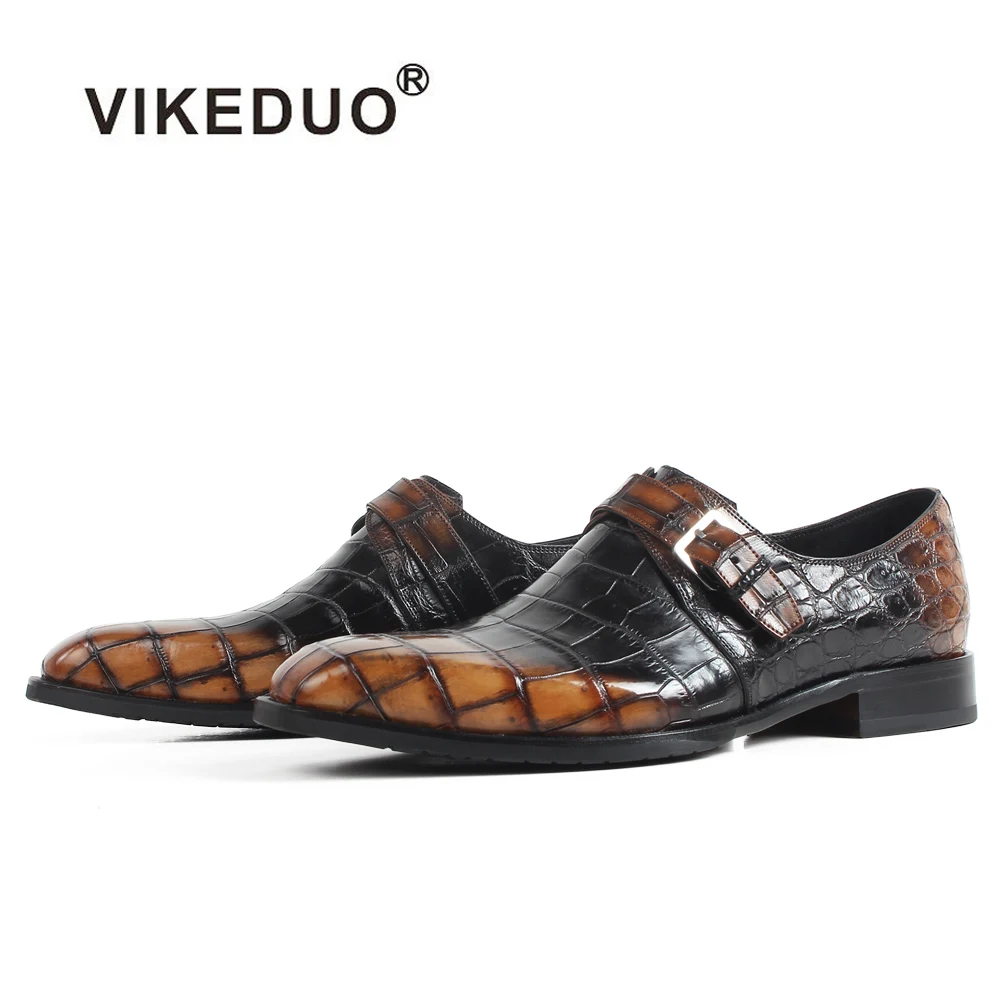 Мужские классические туфли из крокодиловой кожи Vikeduo в клетку брендовая