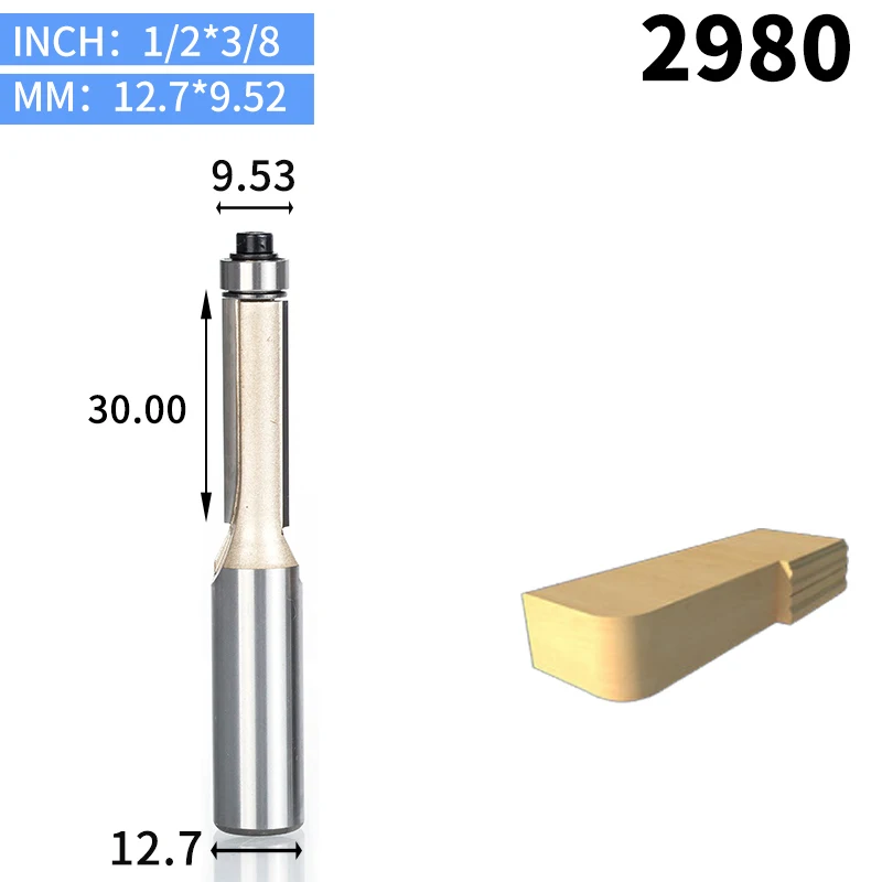 HUHAO 1 шт. 1/" 1/2" хвостовик заподлицо фрезы для дерева обрезные фрезы с подшипник, деревообрабатывающий инструмент Концевая фреза - Длина режущей кромки: 2980