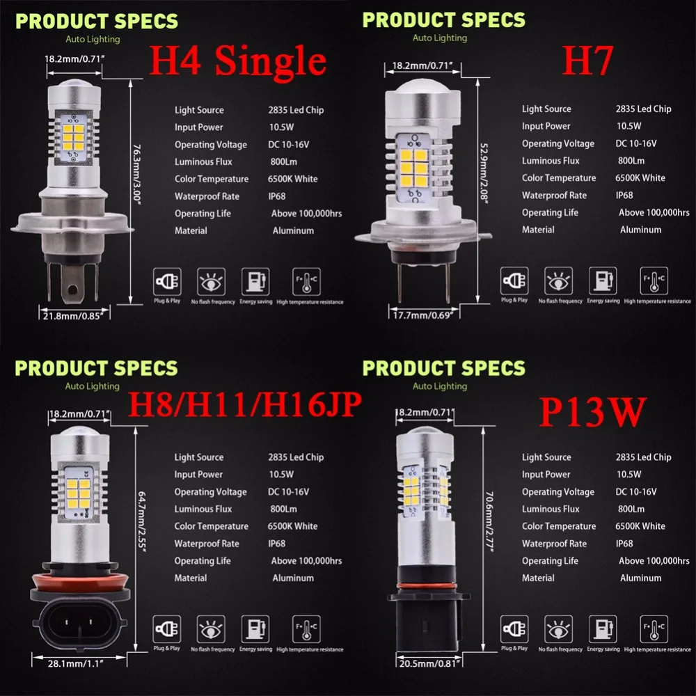 Katur 2 шт. H15 H16 H11 светодиодные лампы для Противотуманные фары 9006/HB4 9005/HB3 H4 H7 H8 P13W светодиодные лампы для автомобильных фар(источник дальнего света фар дальнего света 6000 K